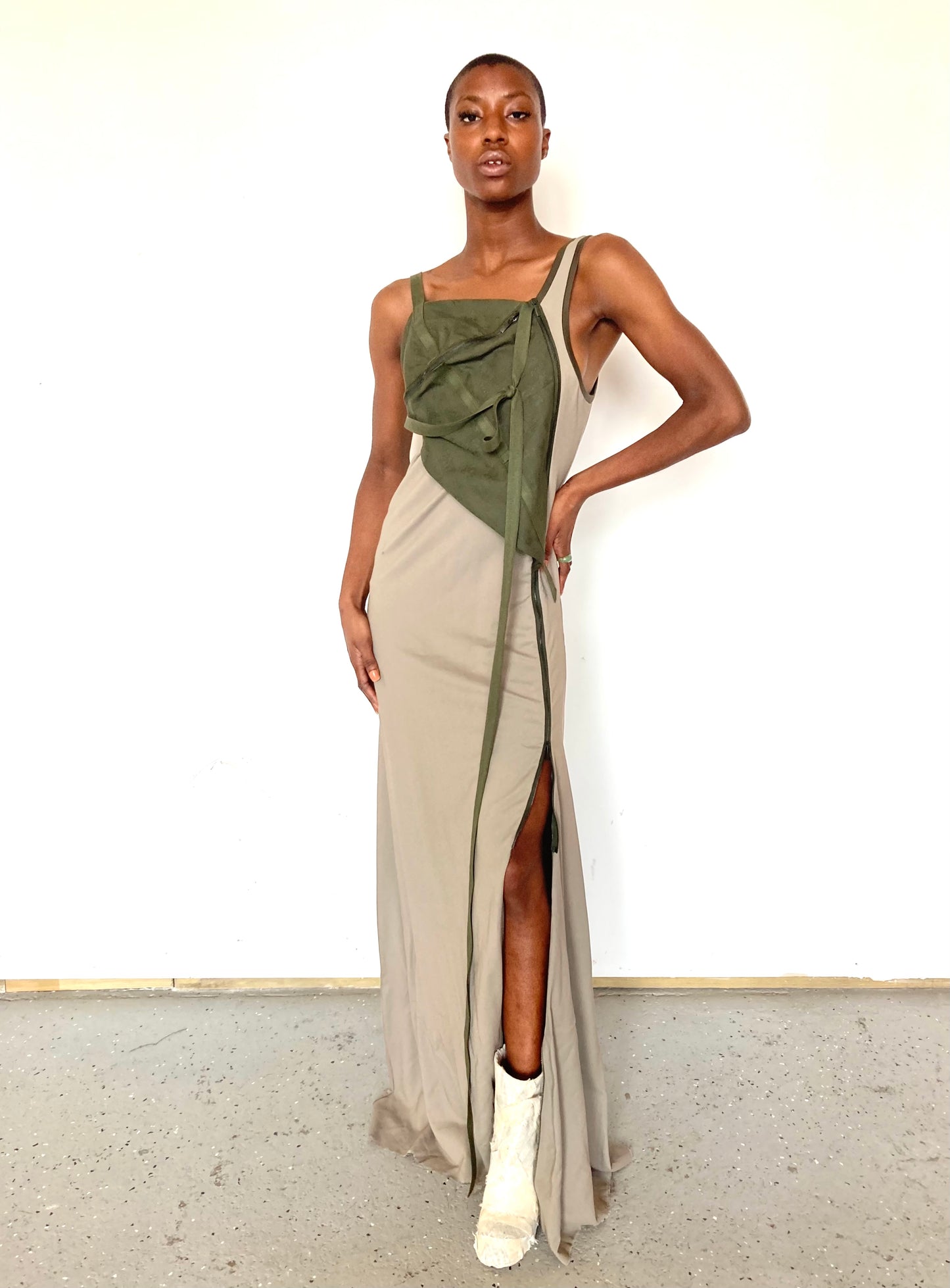 KNG13 || FEMME - KITE POCKET ASYMMETRIC ZIPPER DRESS||