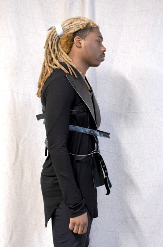 SS23 || ASYMMETRIC LAPEL BONDAGE LEATHER VEST