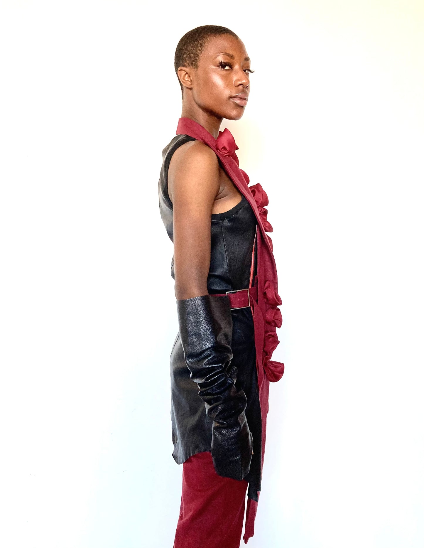 KNG13 || FEMME - 13 ROSE LAPEL TOP|| 100% WAXED LINEN - MAROON