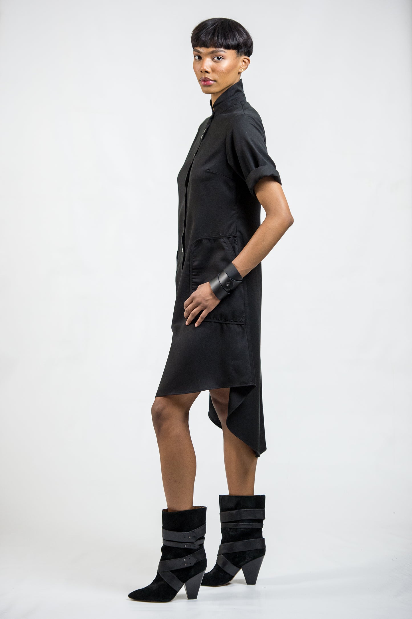 'SAPPHO' DRESS - COTTON SATEEN/ BLACK