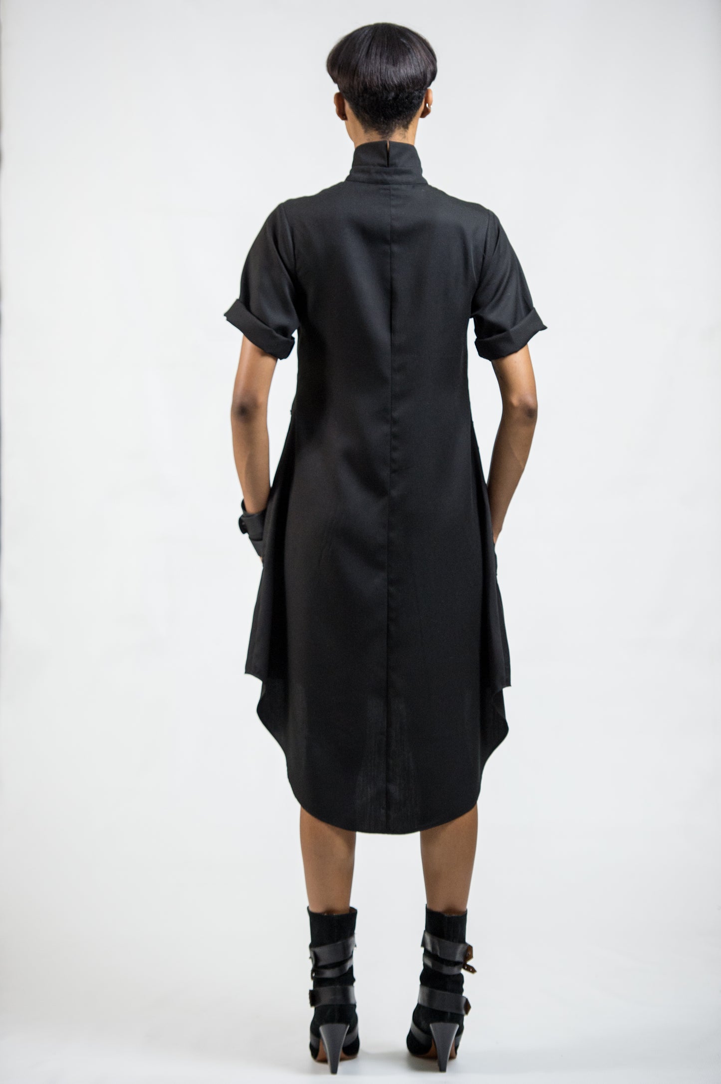 'SAPPHO' DRESS - COTTON SATEEN/ BLACK