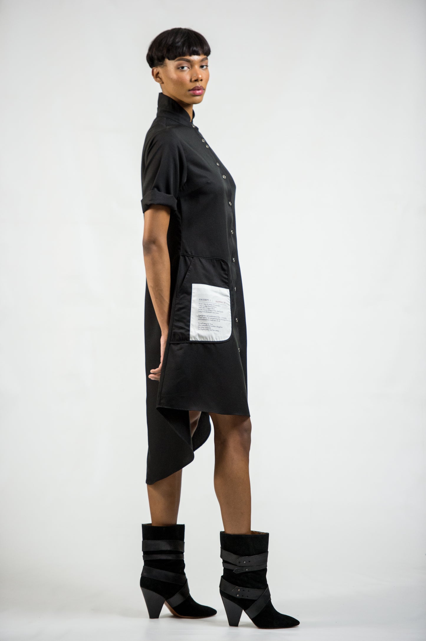 'SAPPHO' DRESS - COTTON SATEEN/ BLACK