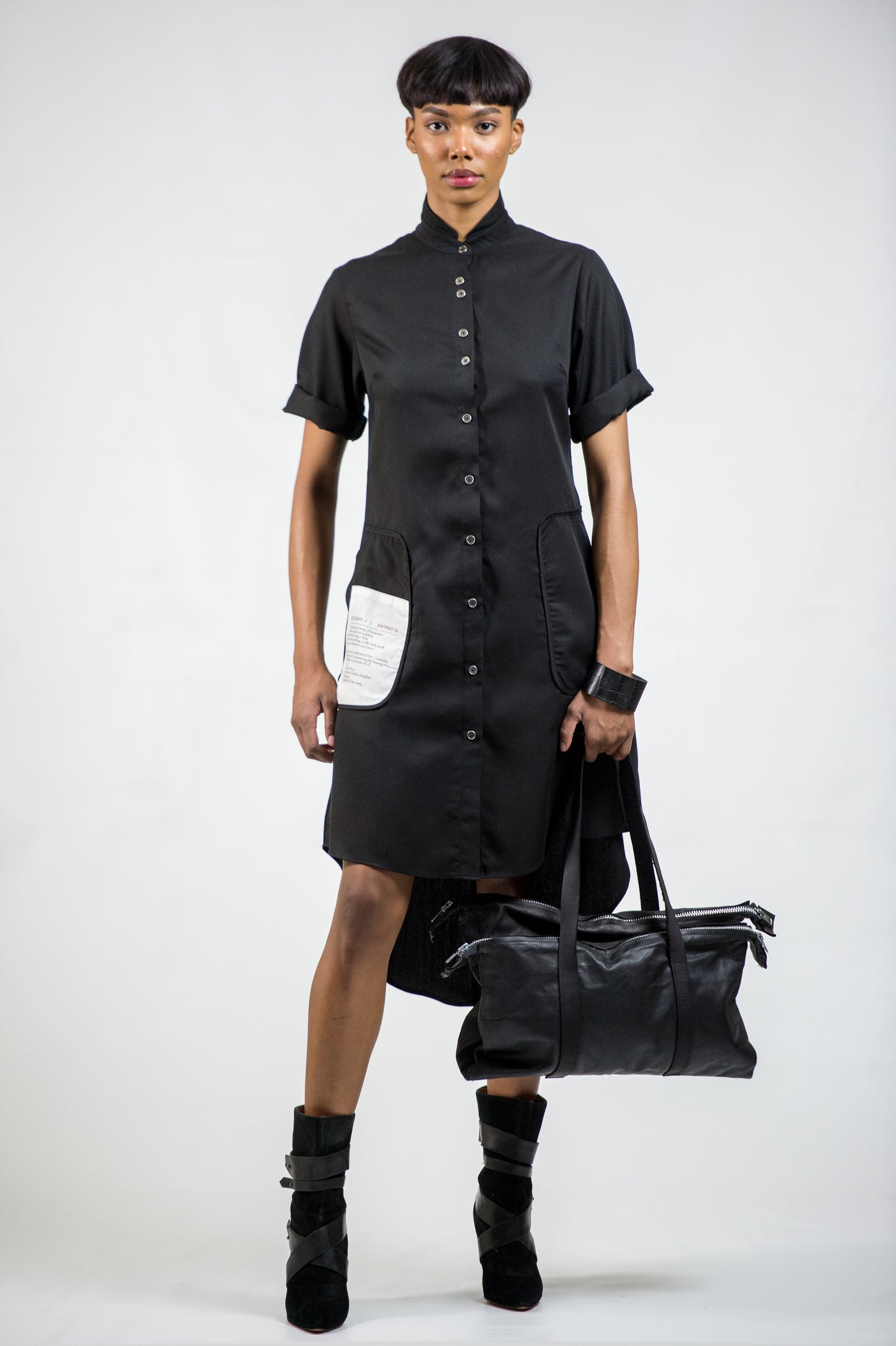 'SAPPHO' DRESS - COTTON SATEEN/ BLACK