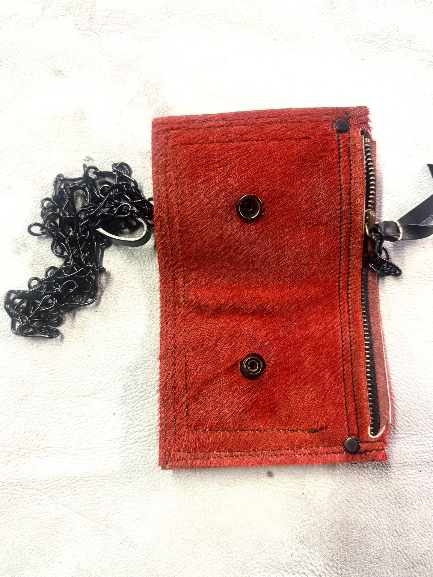 ZB-A  || ZB BLACK JACK + HOOK WALLET - RED II HAIR ON HIDE