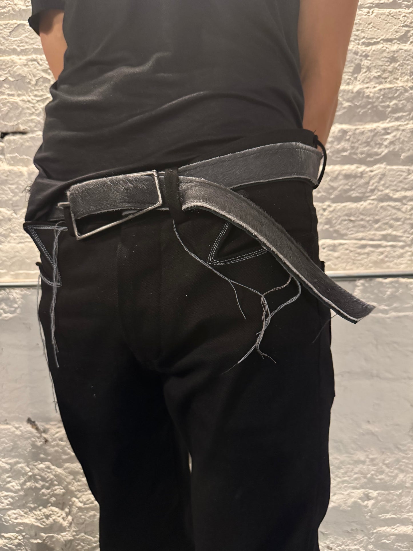 ZB- A|BLT|  || 1.25 INCH " PERSPECTIVE" BUCKLE BELT || GREY HAIR ON HIDE