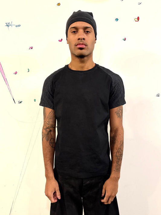 SS26 ||SYMMETRICAL SHORT SLEEVE 3DT || BLACK OVERDYED COTTON