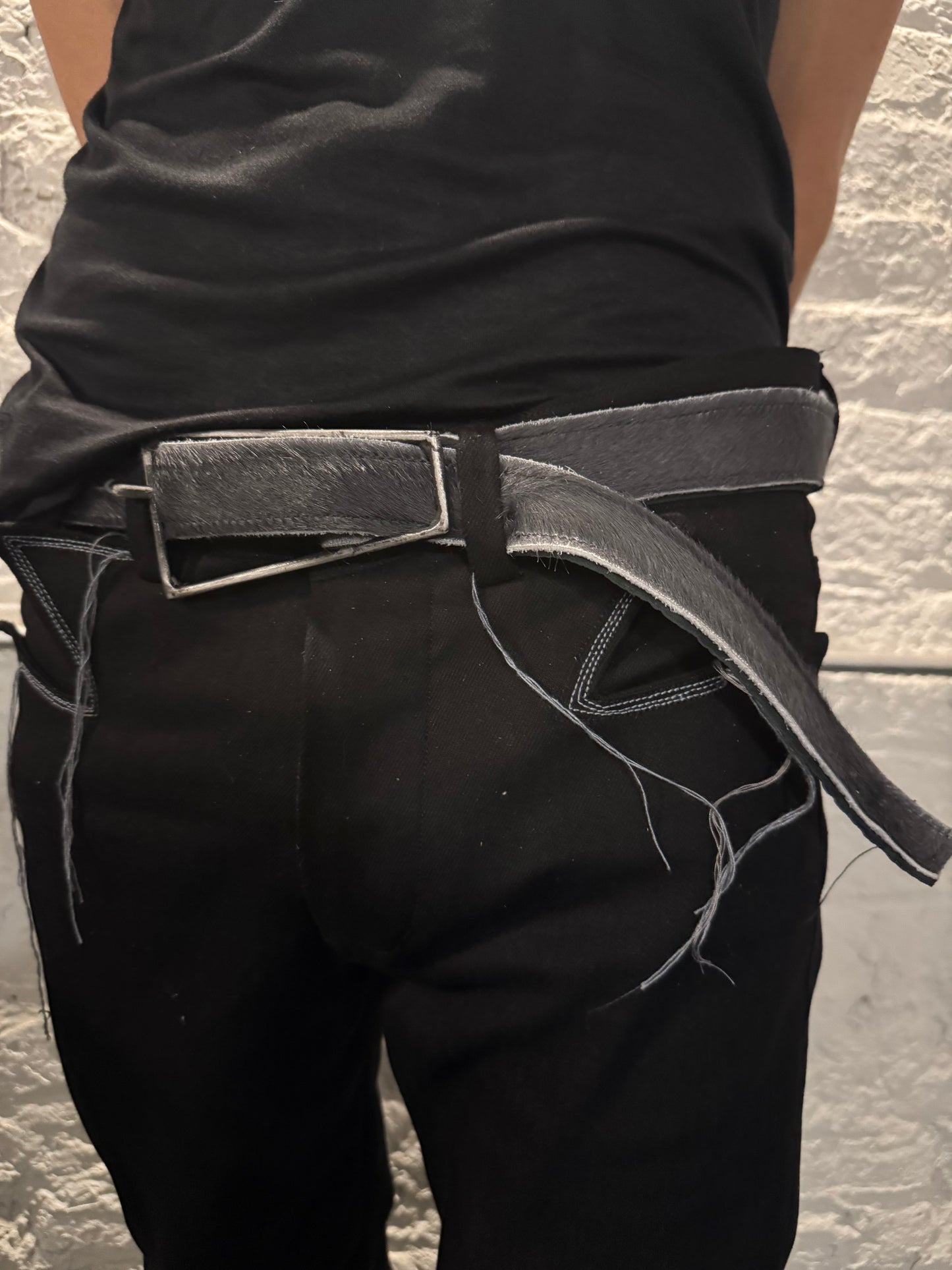 ZB- A|BLT|  || 1.25 INCH " PERSPECTIVE" BUCKLE BELT || GREY HAIR ON HIDE