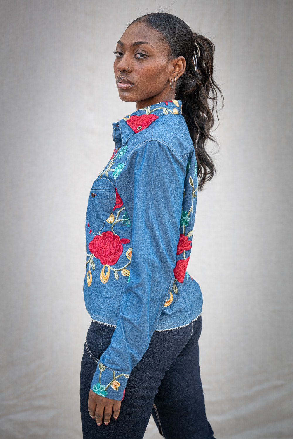 FW24 || CROPPED POETTESSE SHIRT || EMBROIDERED DENIM