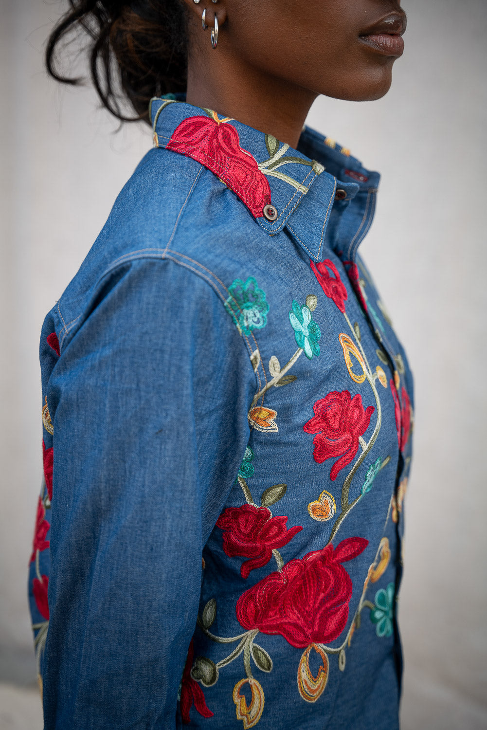 FW24 || CROPPED POETTESSE SHIRT || EMBROIDERED DENIM