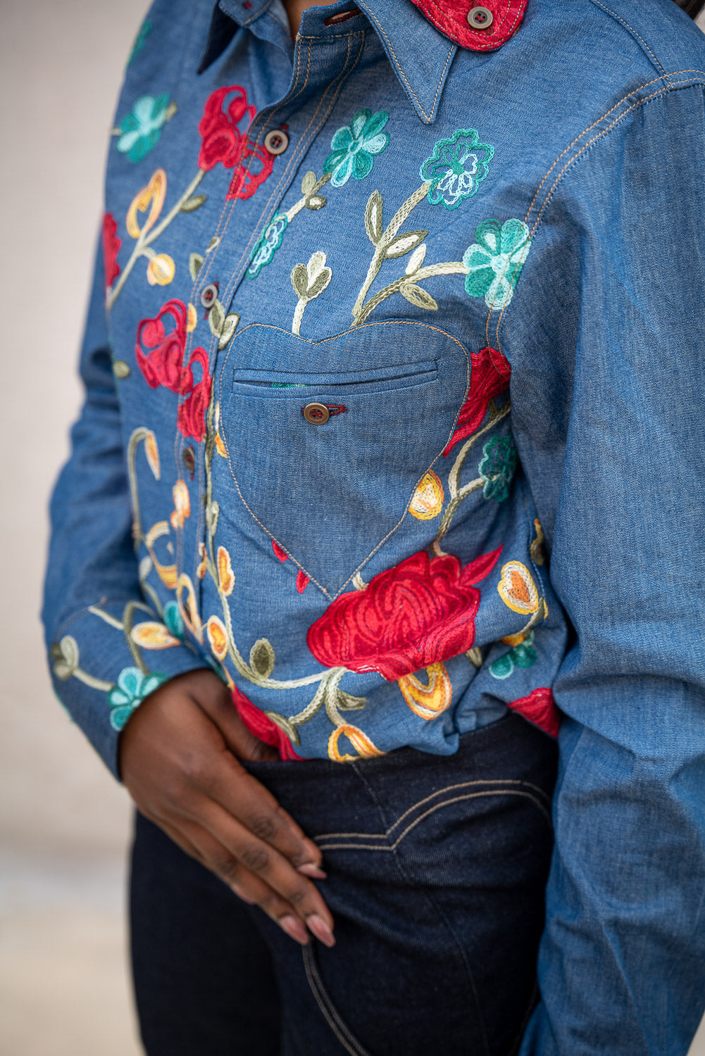 FW24 || CROPPED POETTESSE SHIRT || EMBROIDERED DENIM