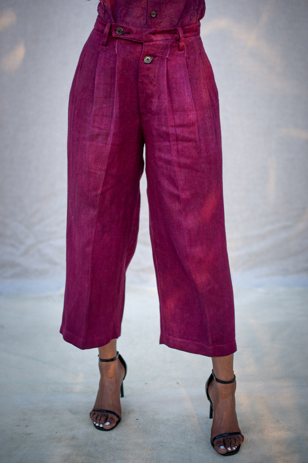 FW24 || 12 PLEAT PANTS || RED HERRINGBONE LINEN