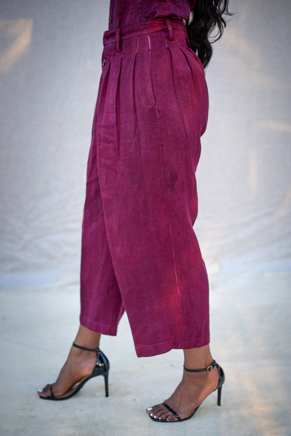 FW24 || 12 PLEAT PANTS || RED HERRINGBONE LINEN