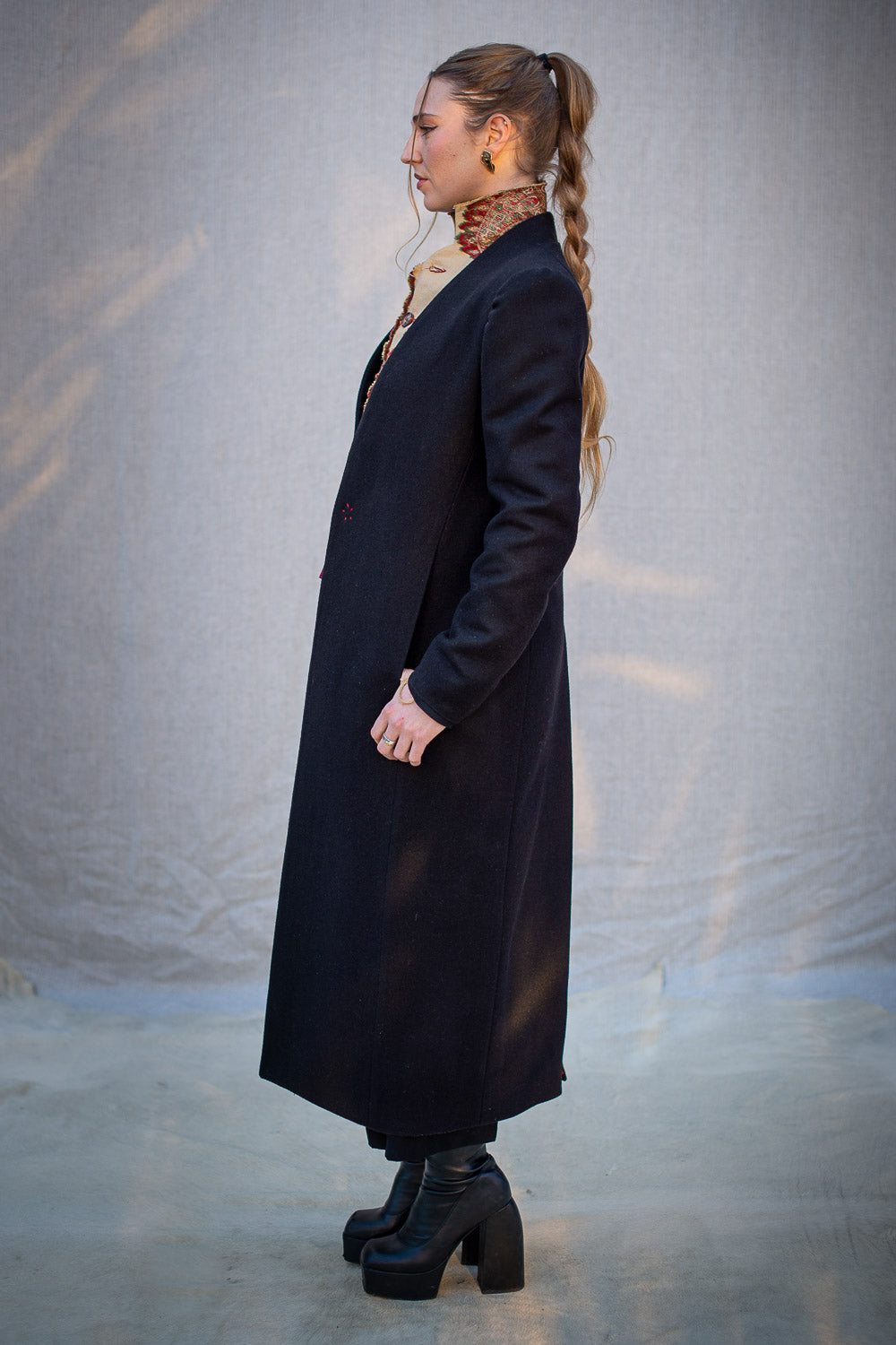 FW24 || SHAWL COLLAR LONG COAT || CLASSIC BLACK