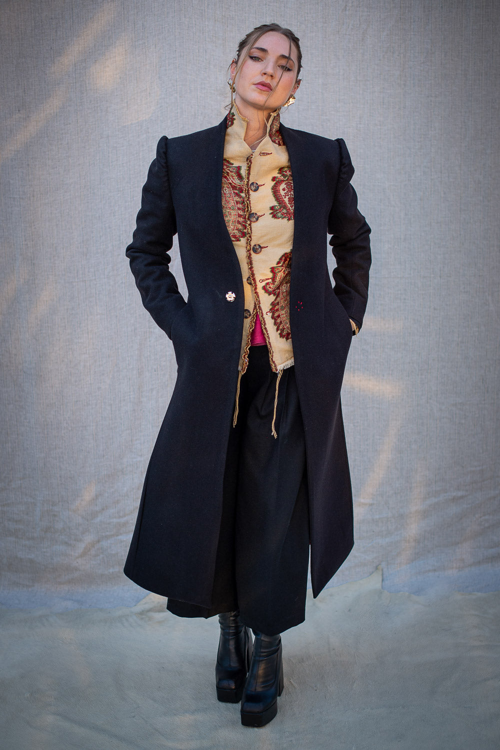 FW24 || SHAWL COLLAR LONG COAT || CLASSIC BLACK