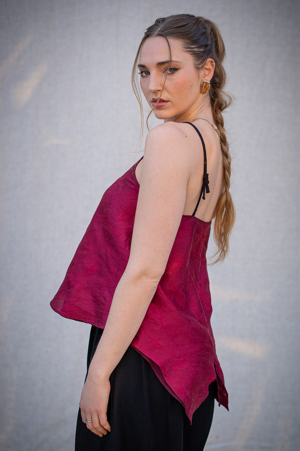 FW24 || SILK DOUBLE LAYER CAMISOLE TOP || MAROON