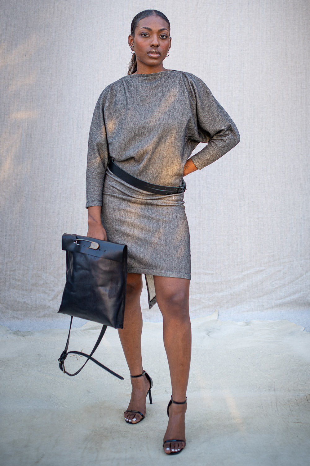 FW24 || BAT WING KNIT DRESS || GREY COTTON