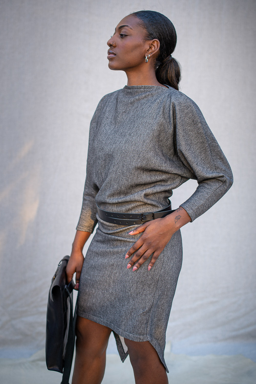 FW24 || BAT WING KNIT DRESS || GREY COTTON