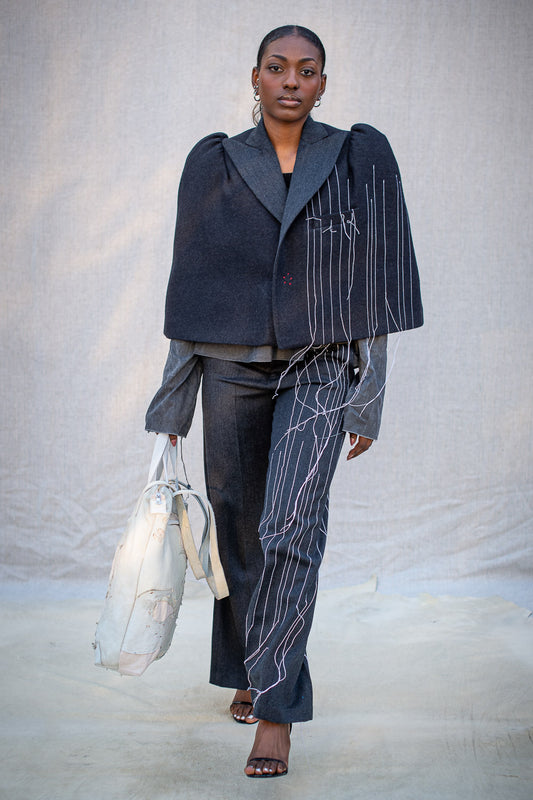 FW24 || TAILORED PINSTRIPE CAPE || GREY