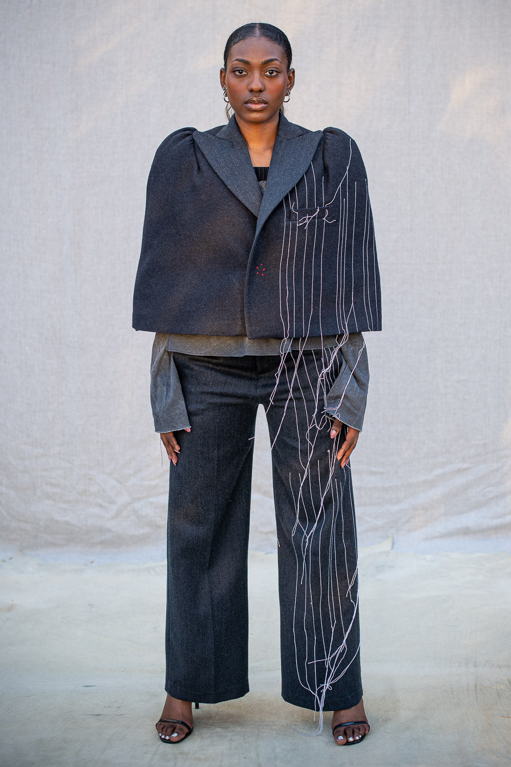 FW24 || TAILORED PINSTRIPE CAPE || GREY