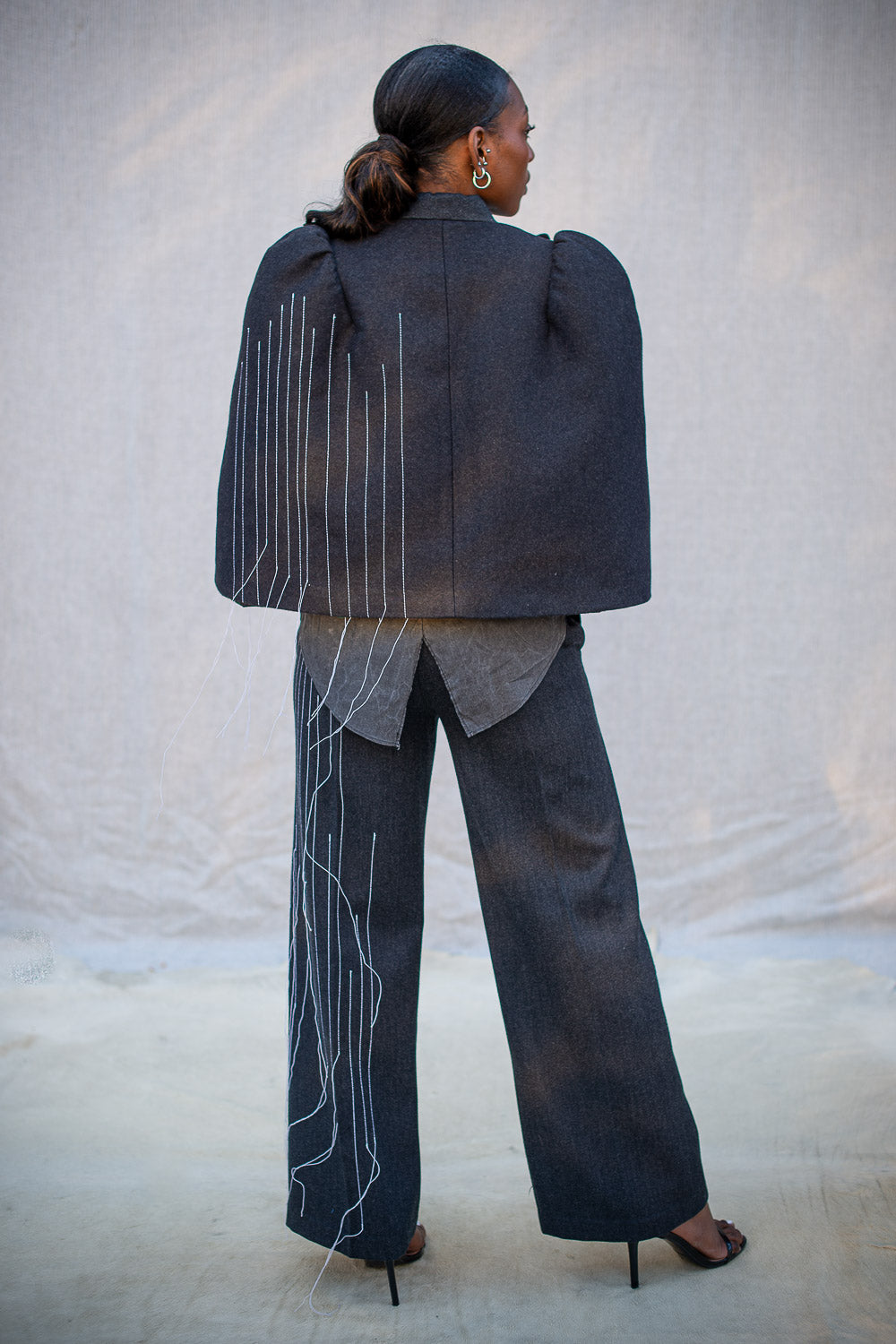 FW24 || TAILORED PINSTRIPE CAPE || GREY