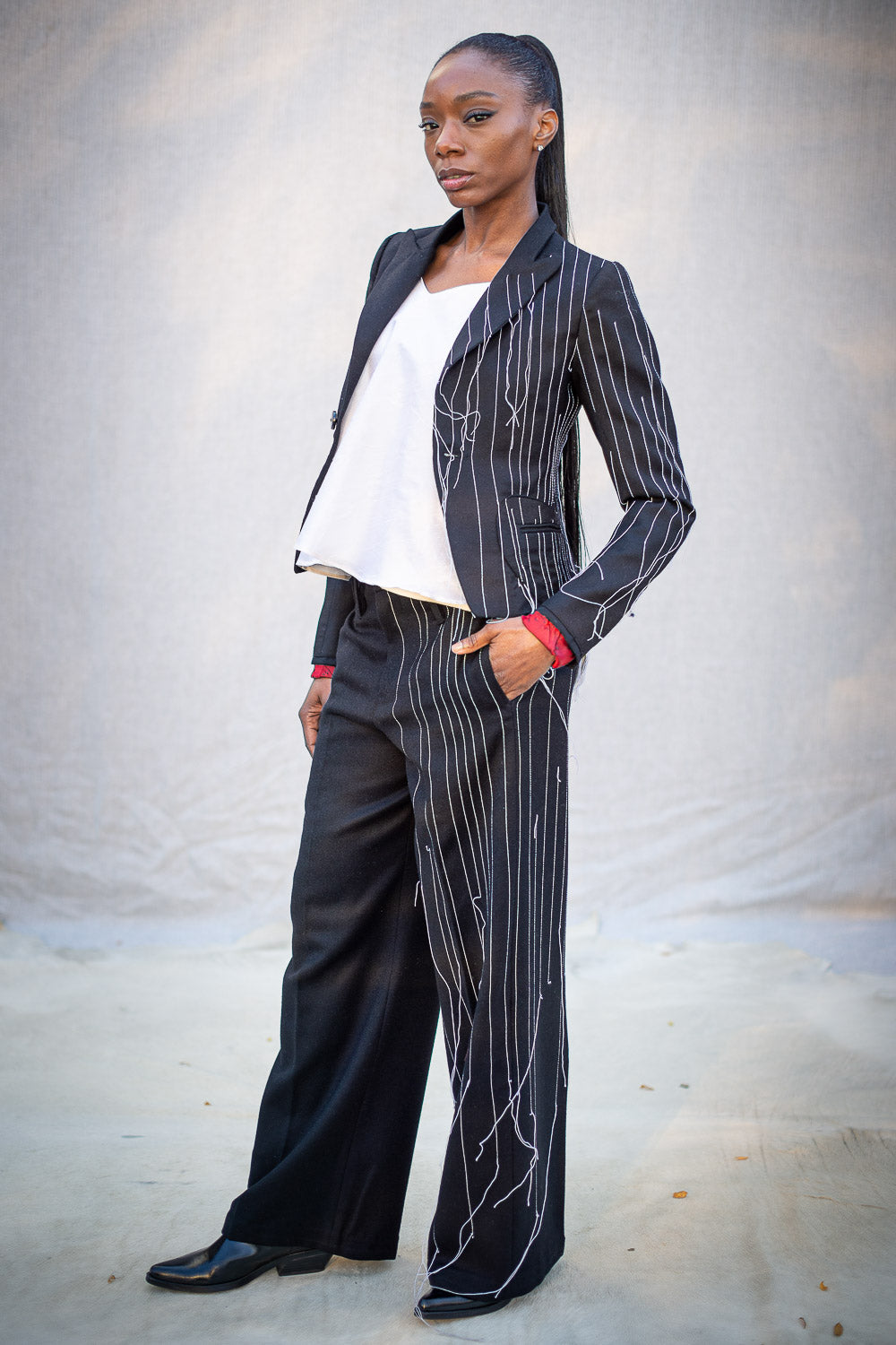 FW24 || BROKEN PINSTRIPE GODDE PANTS || BLACK