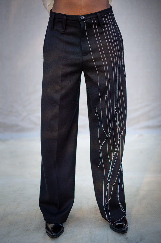 FW24 || BROKEN PINSTRIPE GODDE PANTS || BLACK