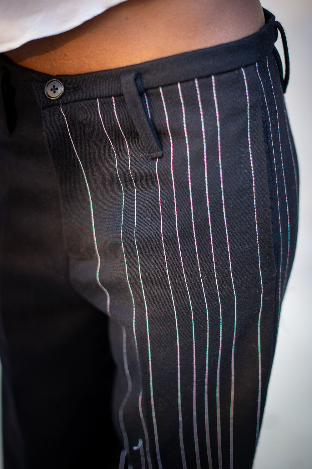 FW24 || BROKEN PINSTRIPE GODDE PANTS || BLACK