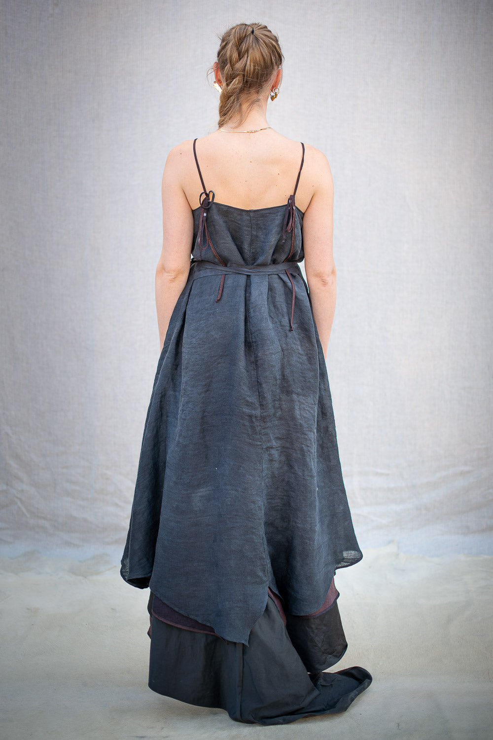 FW24 || STRING THEORY LINEN RAYON DRESS || WASHED BLACK