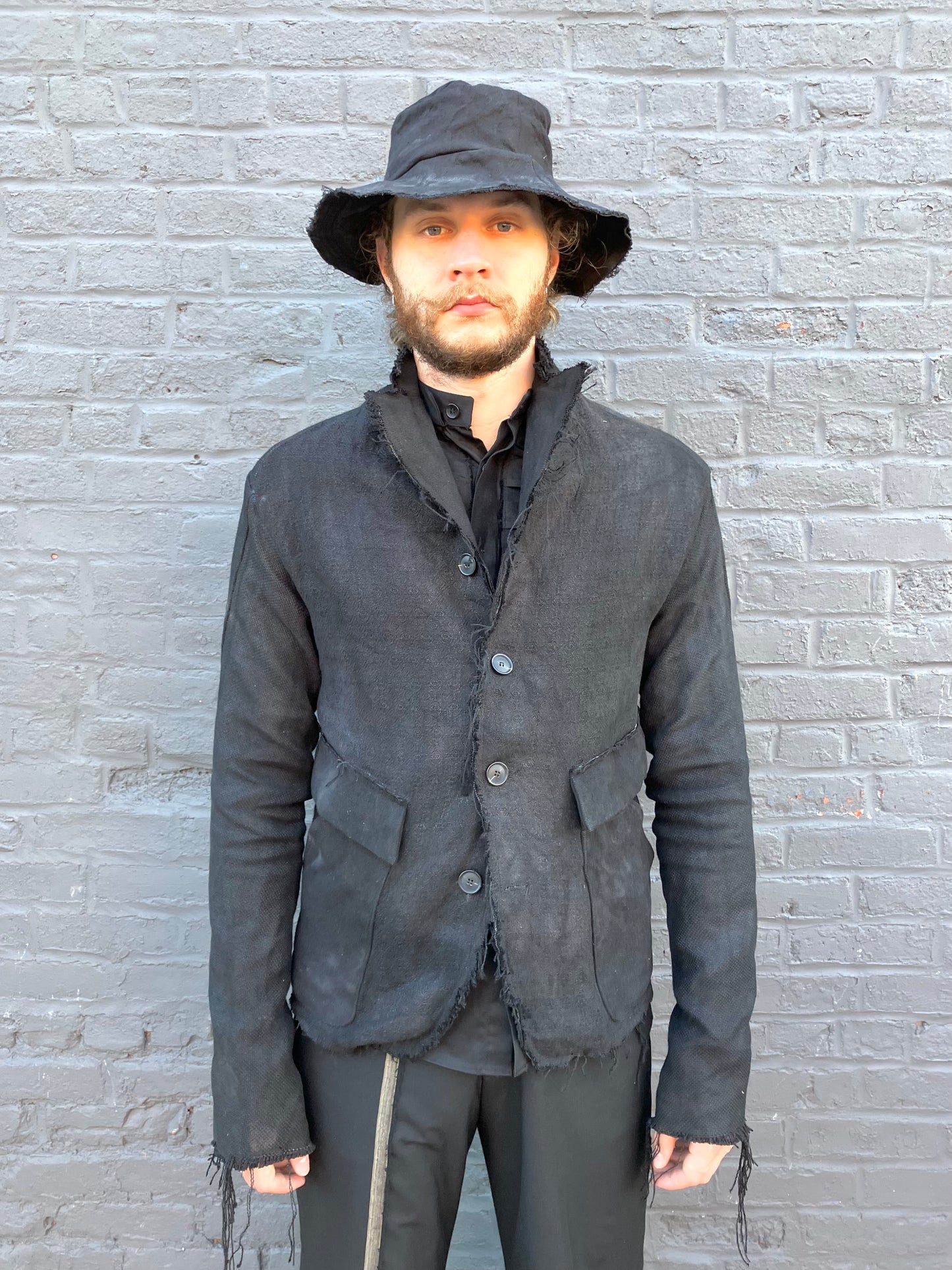 FW23 || REVERSIBLE BUCKET HAT ||  LINEN BROCADE - OD BLACK