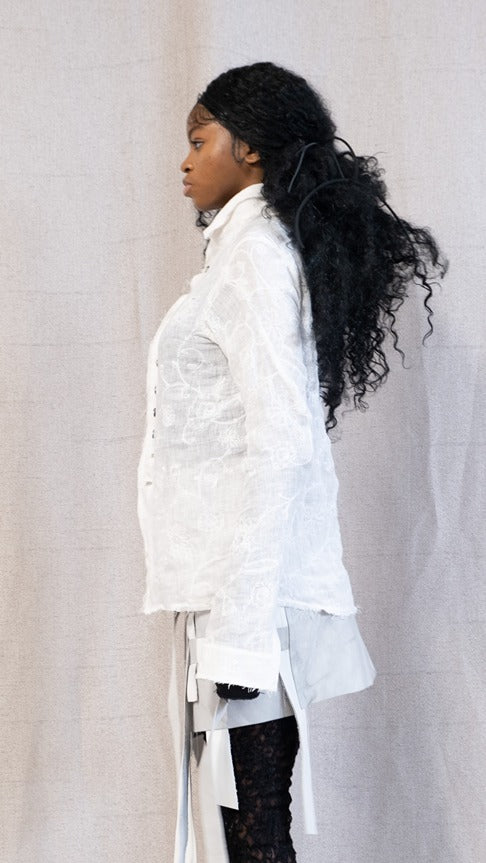 SS23 FEMME || PROTOLOGICAL ARCHETYPE SHIRT || EMBROIDERED WHITE