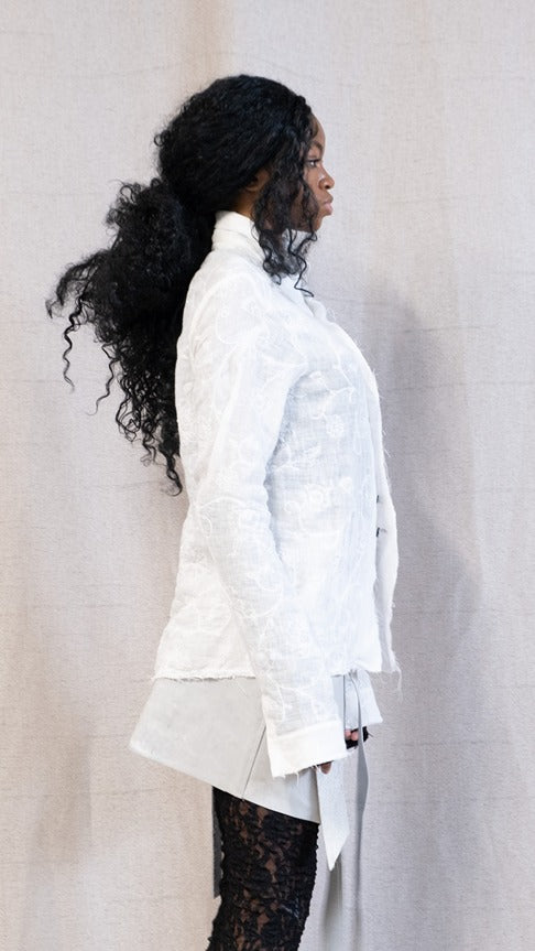 SS23 FEMME || PROTOLOGICAL ARCHETYPE SHIRT - EMBROIDERED WHITE