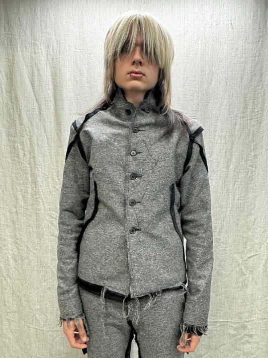 FW24 || PROTOLOGICAL ARCHETYPE SILK SEAMED SHIRT JACKET || GREY SILK