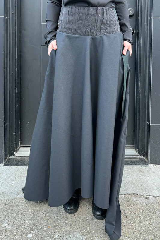 SS24 || RUCHED YOKE SKIRT || BLACK