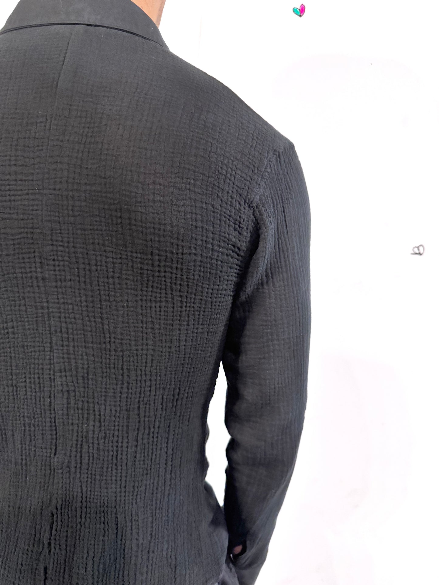 SS26 || FAULTED SHOULDER CRINKLED SHIRT || DOUBLE GAUZE COTTON BLK