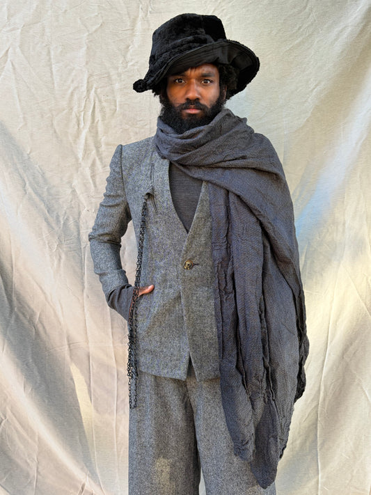 FW25 || LARGE DOUBLE WIDTH SCARF || BLACK || WOOL + LINEN