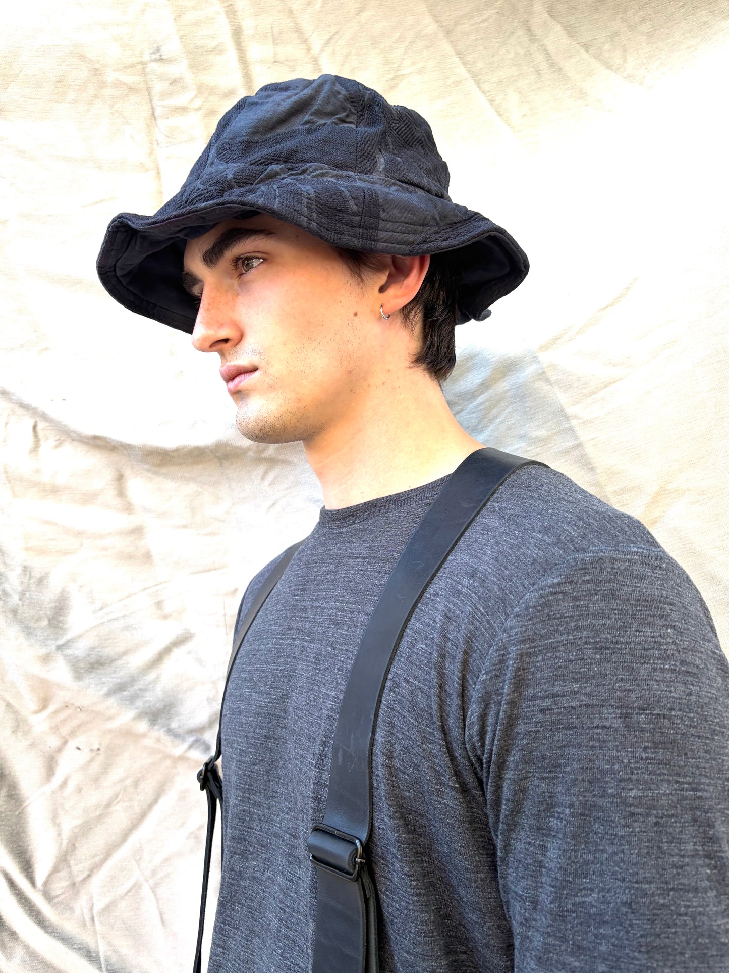 FW25 ||BOILED BUCKET HAT | 100% EMROIDERED LINEN ||OD  BLACK