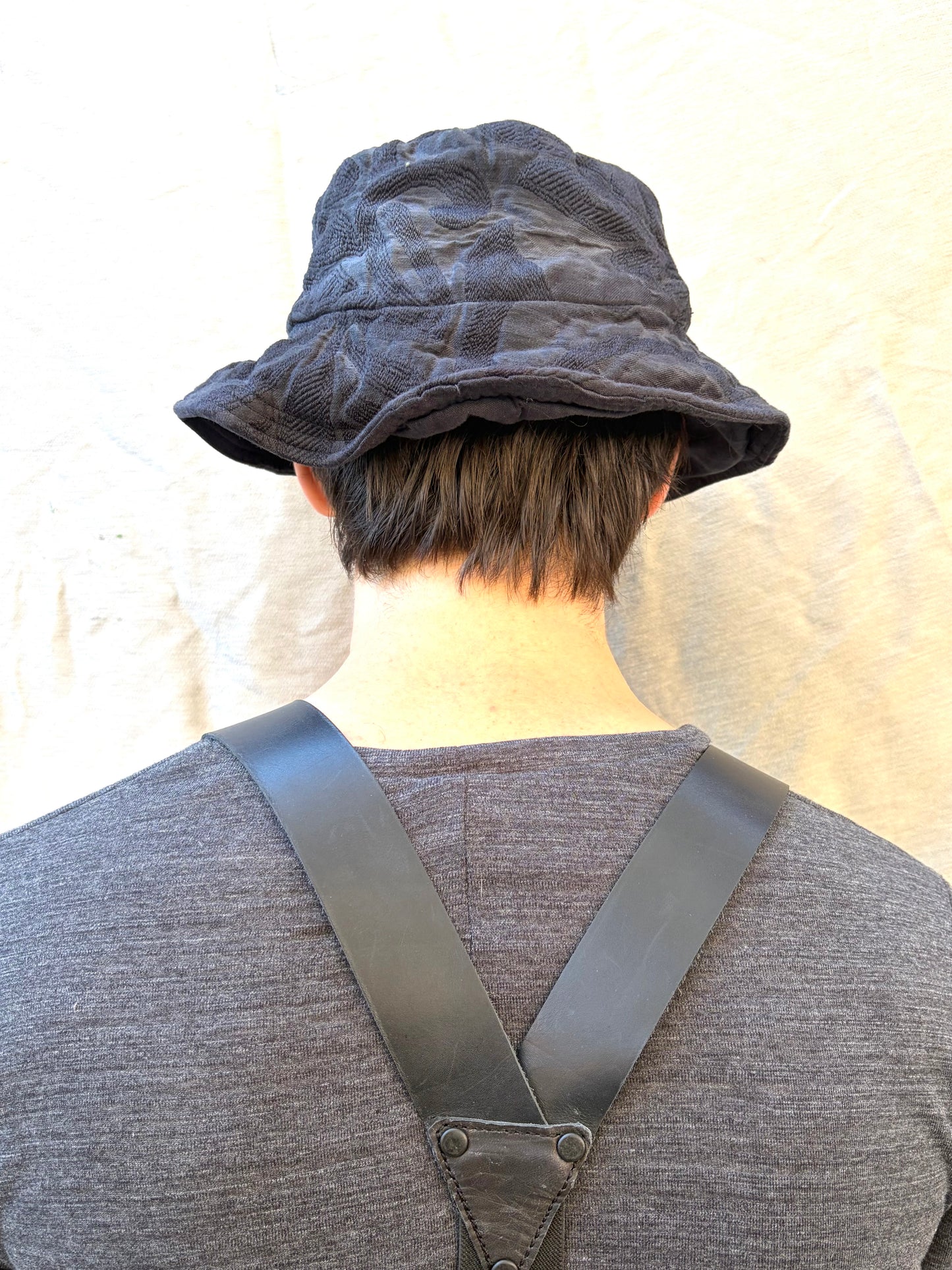 FW25 ||BOILED BUCKET HAT | 100% EMROIDERED LINEN ||OD  BLACK