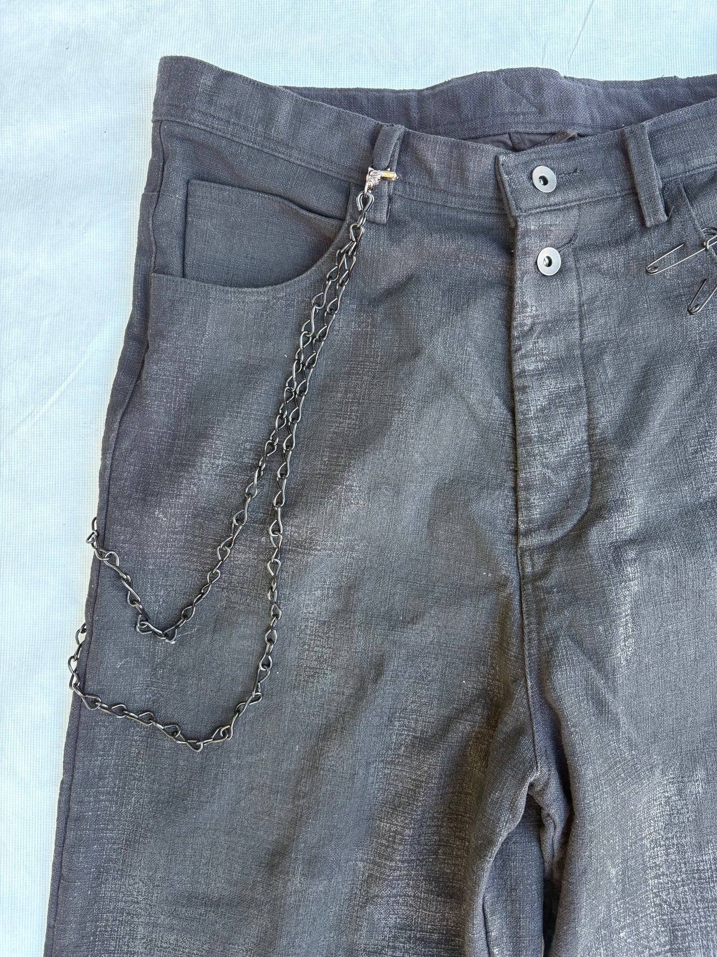 FW25 || PINNED + CHAINED GODDE JEANS || CHARCOAL COATED LINEN