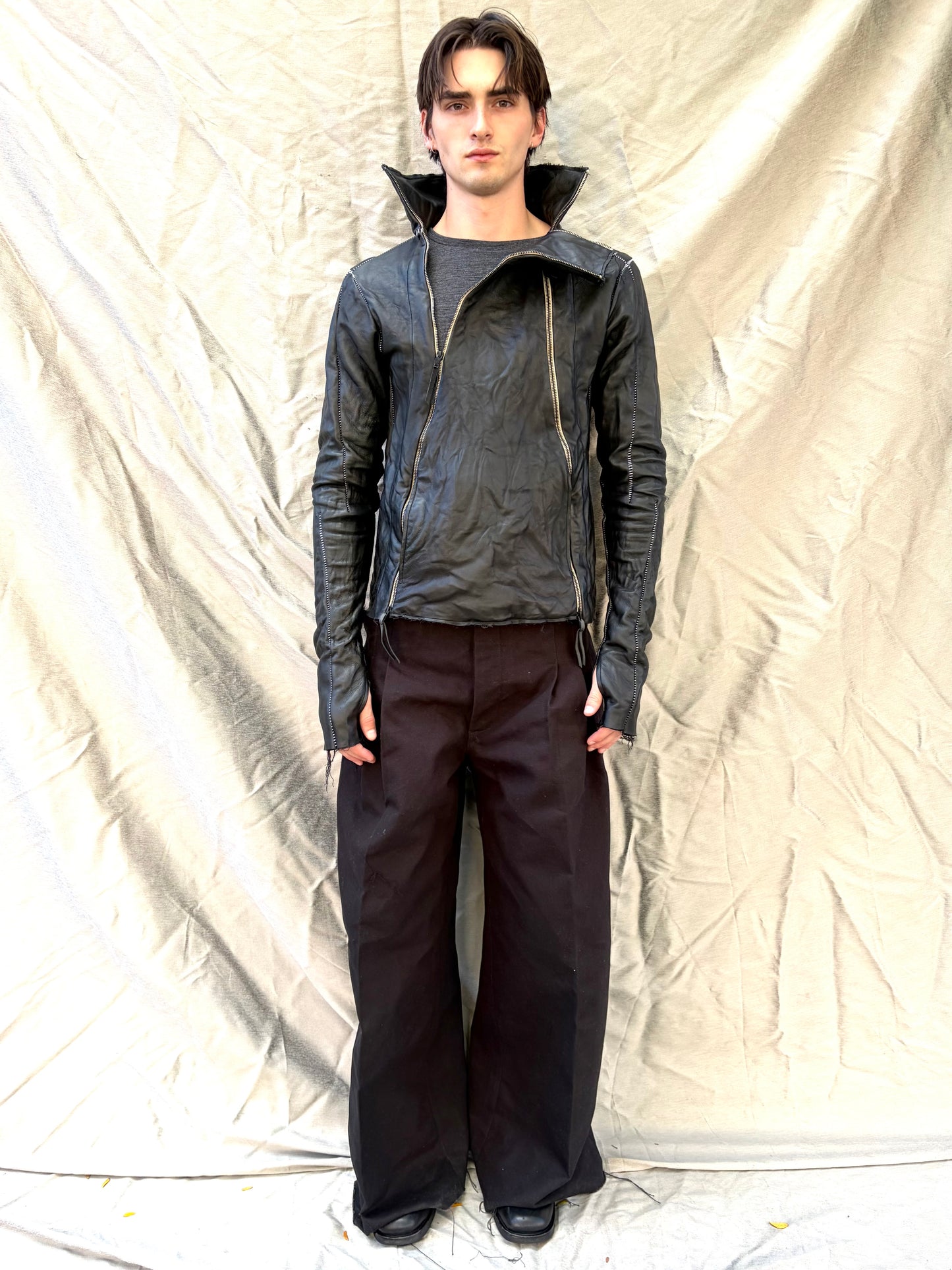 FW25 || TYPE III HIGH NECK LEATHER JACKET || CALF + COTTON