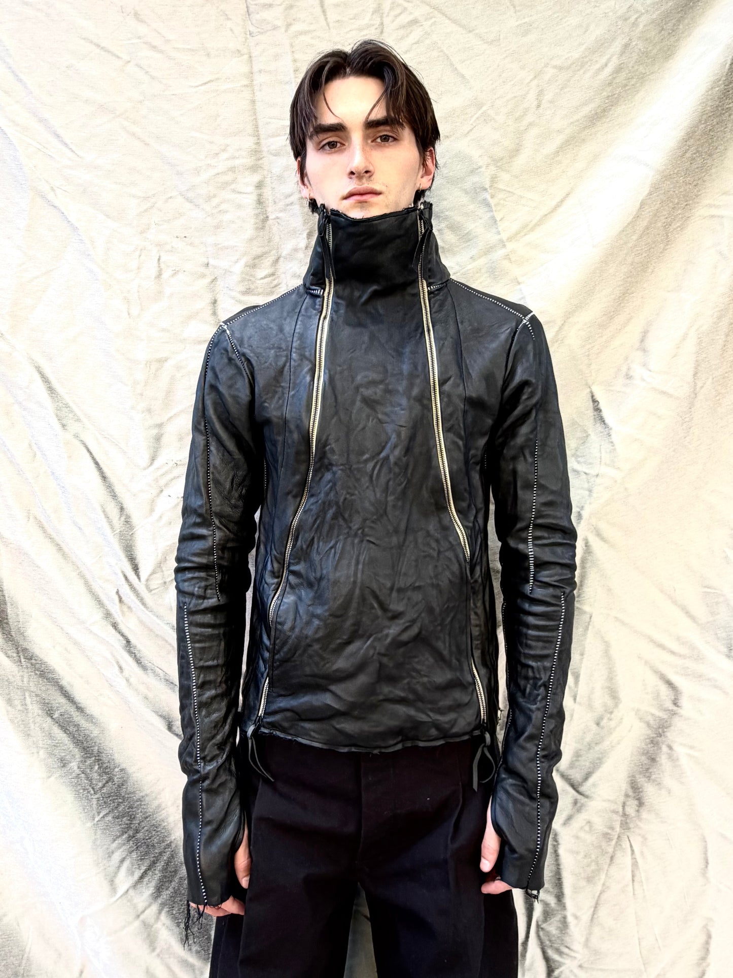 FW25 || TYPE III HIGH NECK LEATHER JACKET || CALF + COTTON