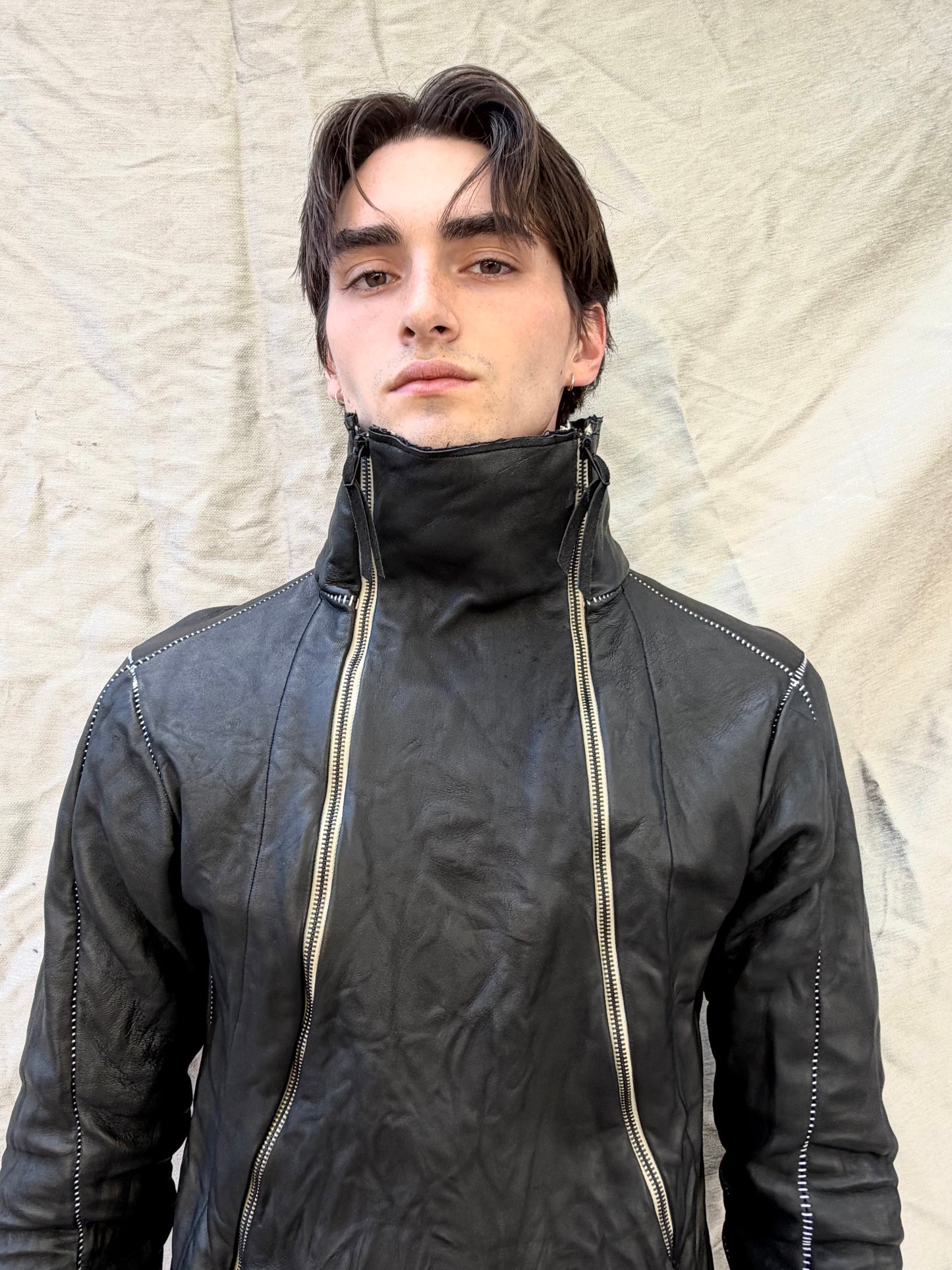 FW25 || TYPE III HIGH NECK LEATHER JACKET || CALF + COTTON