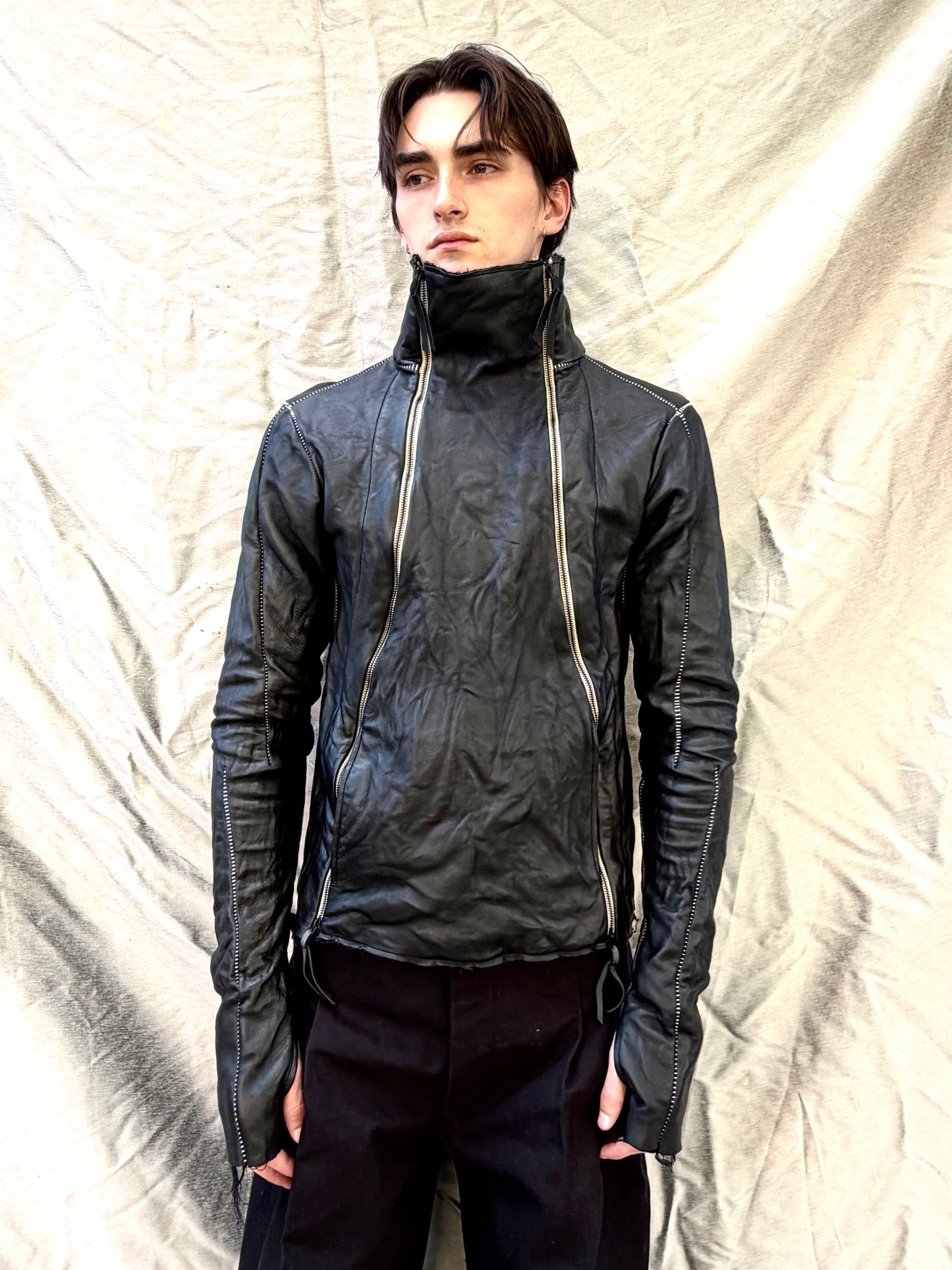 FW25 || TYPE III HIGH NECK LEATHER JACKET || CALF + COTTON