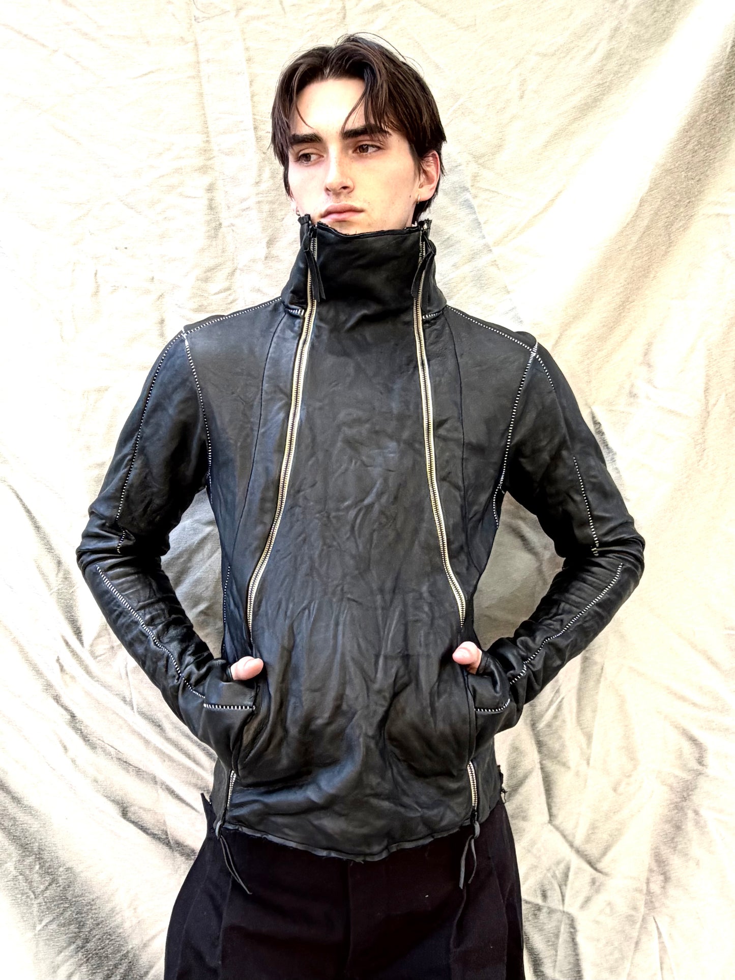 FW25 || TYPE III HIGH NECK LEATHER JACKET || CALF + COTTON