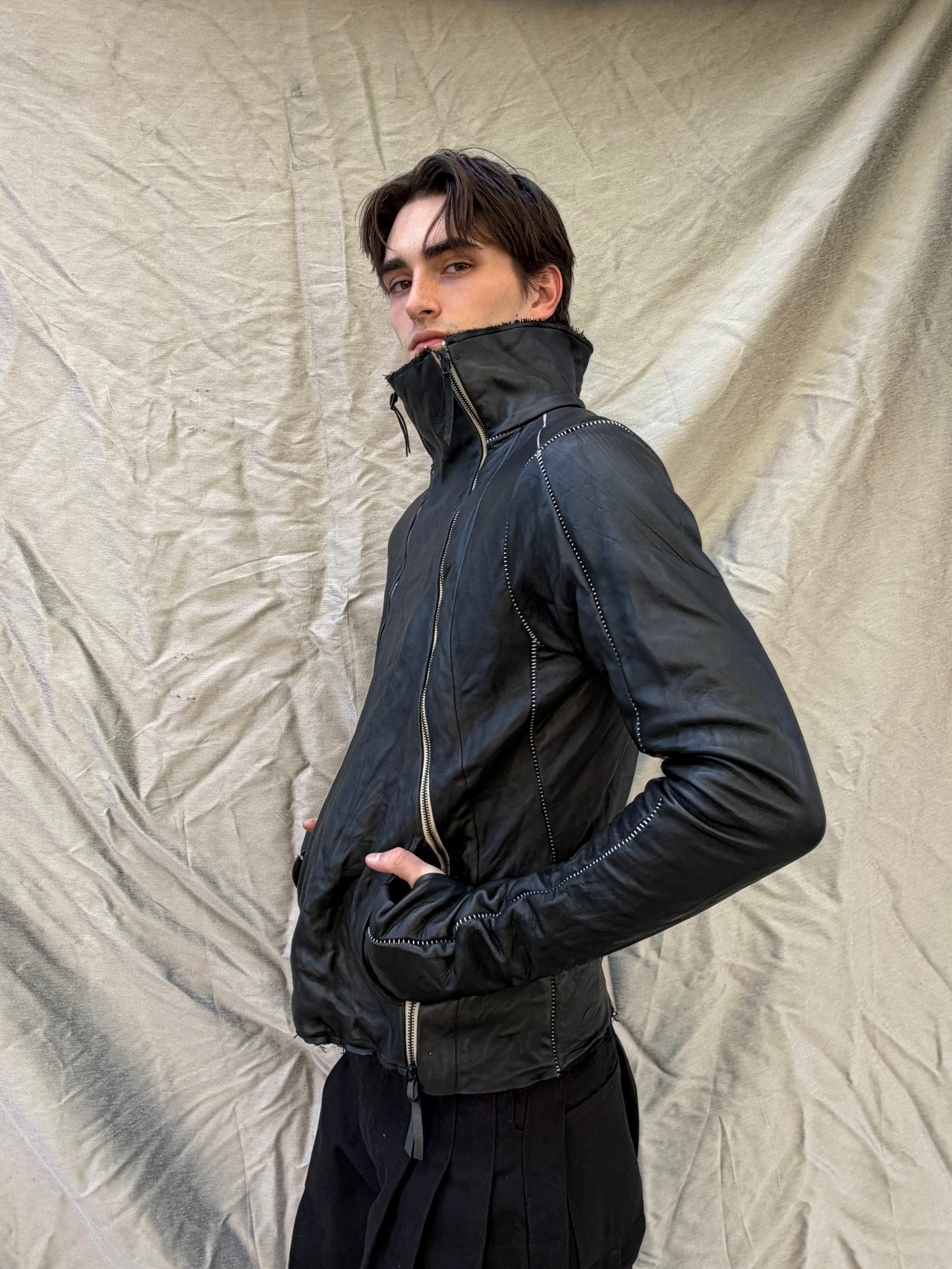 FW25 || TYPE III HIGH NECK LEATHER JACKET || CALF + COTTON