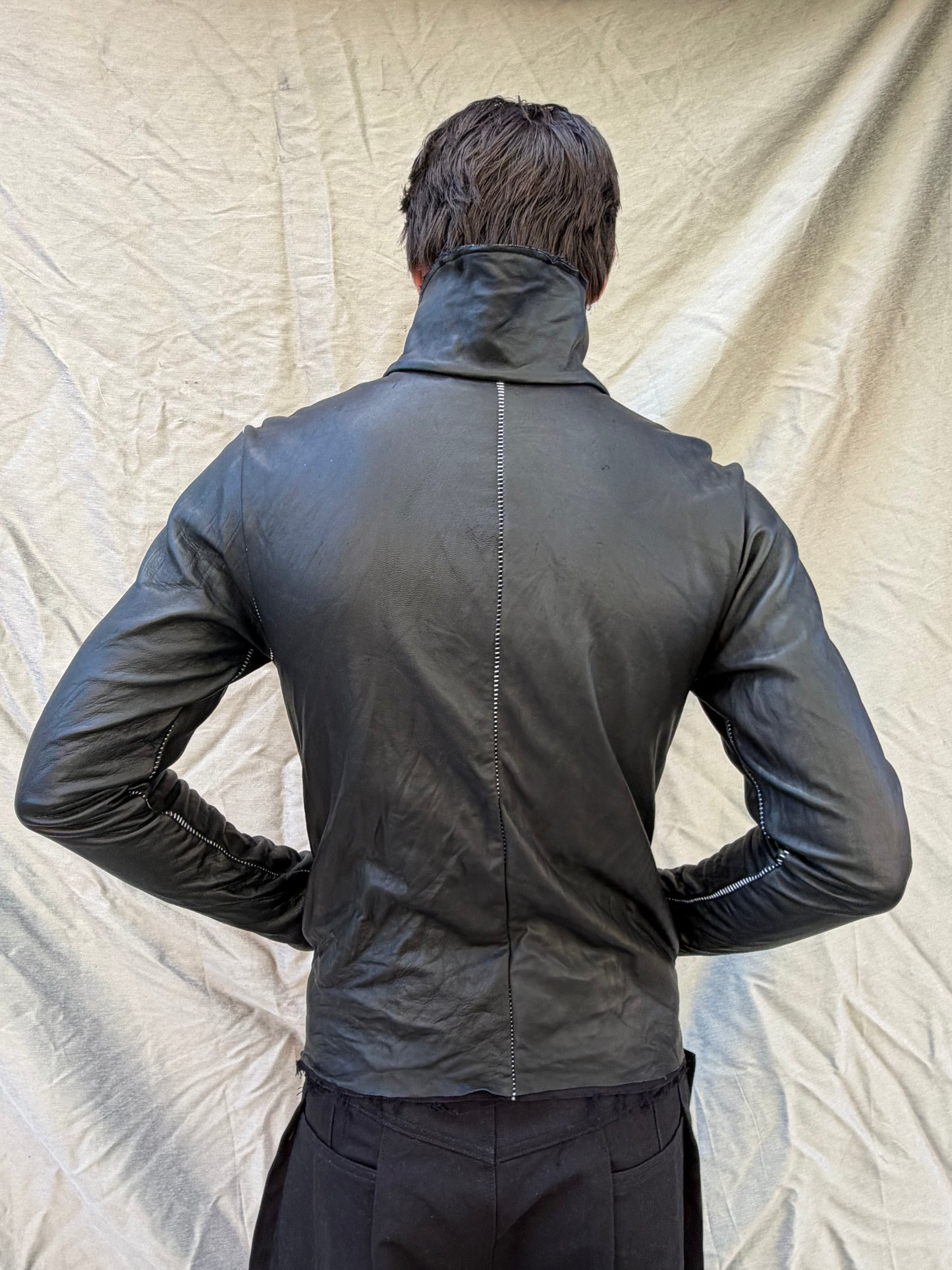 FW25 || TYPE III HIGH NECK LEATHER JACKET || CALF + COTTON