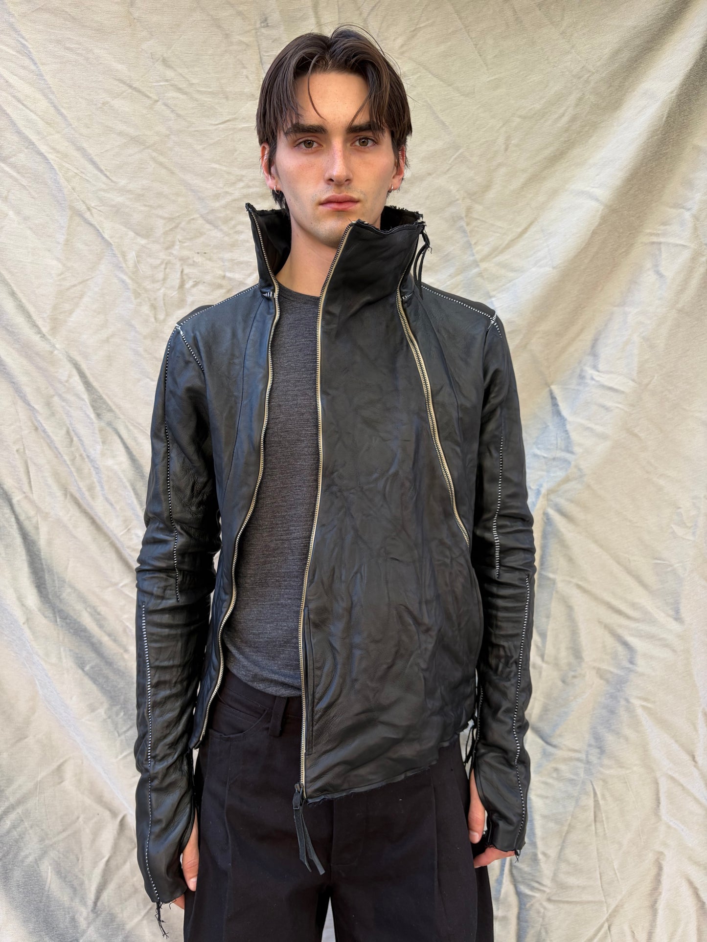 FW25 || TYPE III HIGH NECK LEATHER JACKET || CALF + COTTON