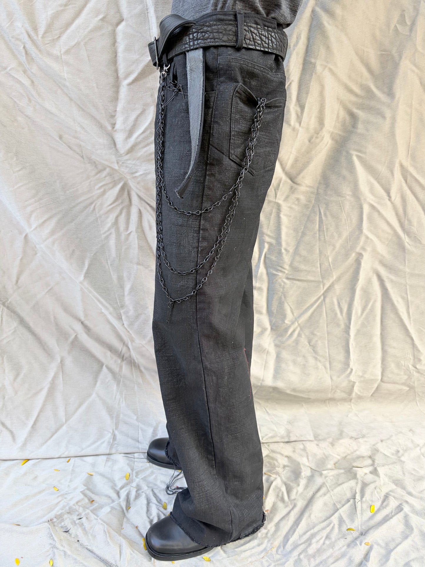 FW25 || PINNED + CHAINED GODDE JEANS || CHARCOAL COATED LINEN