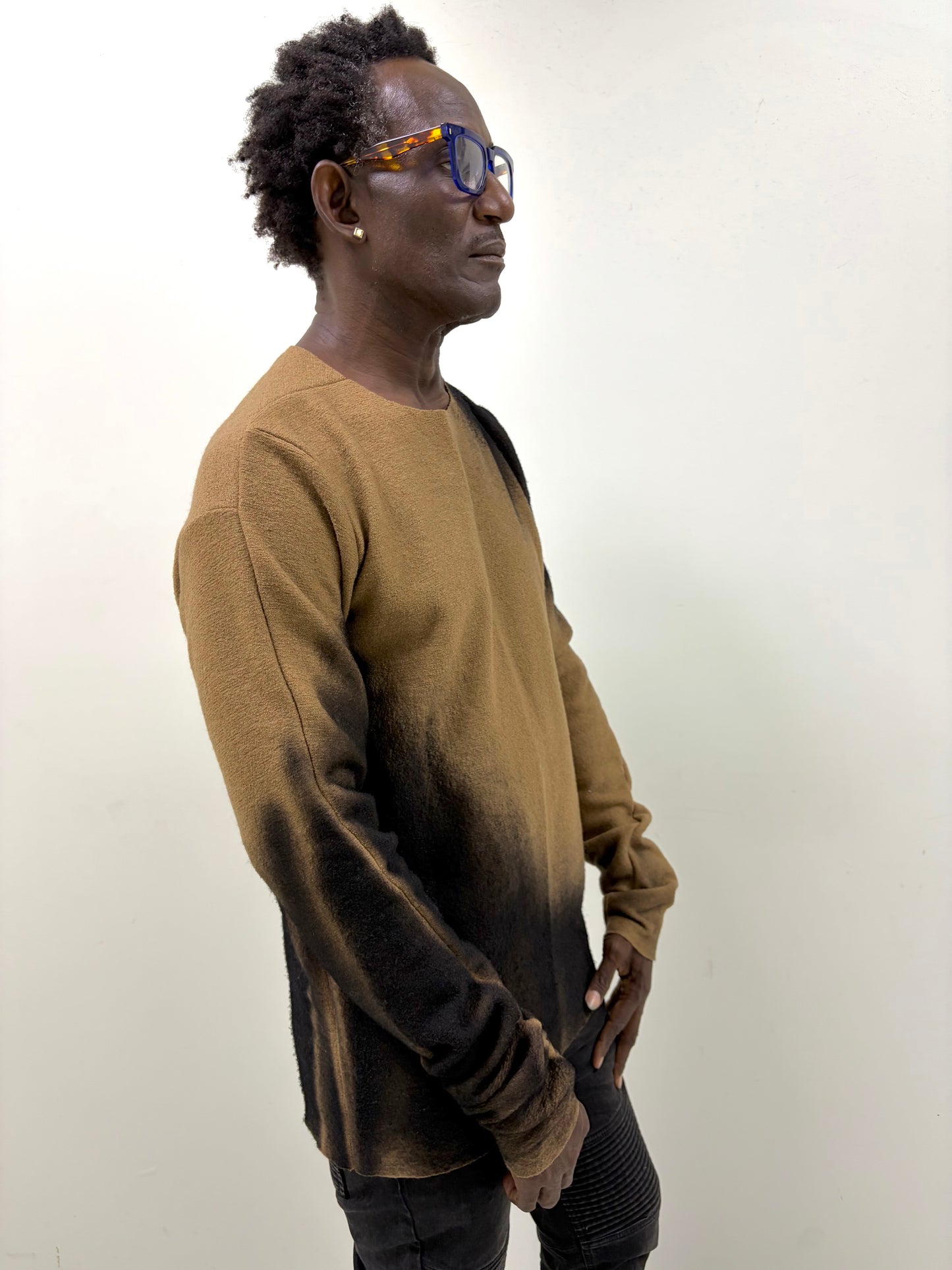 FW25 || FAULTED SHOULDER "GRADIENT"  SWEATER|| 100% WOOL || RUST