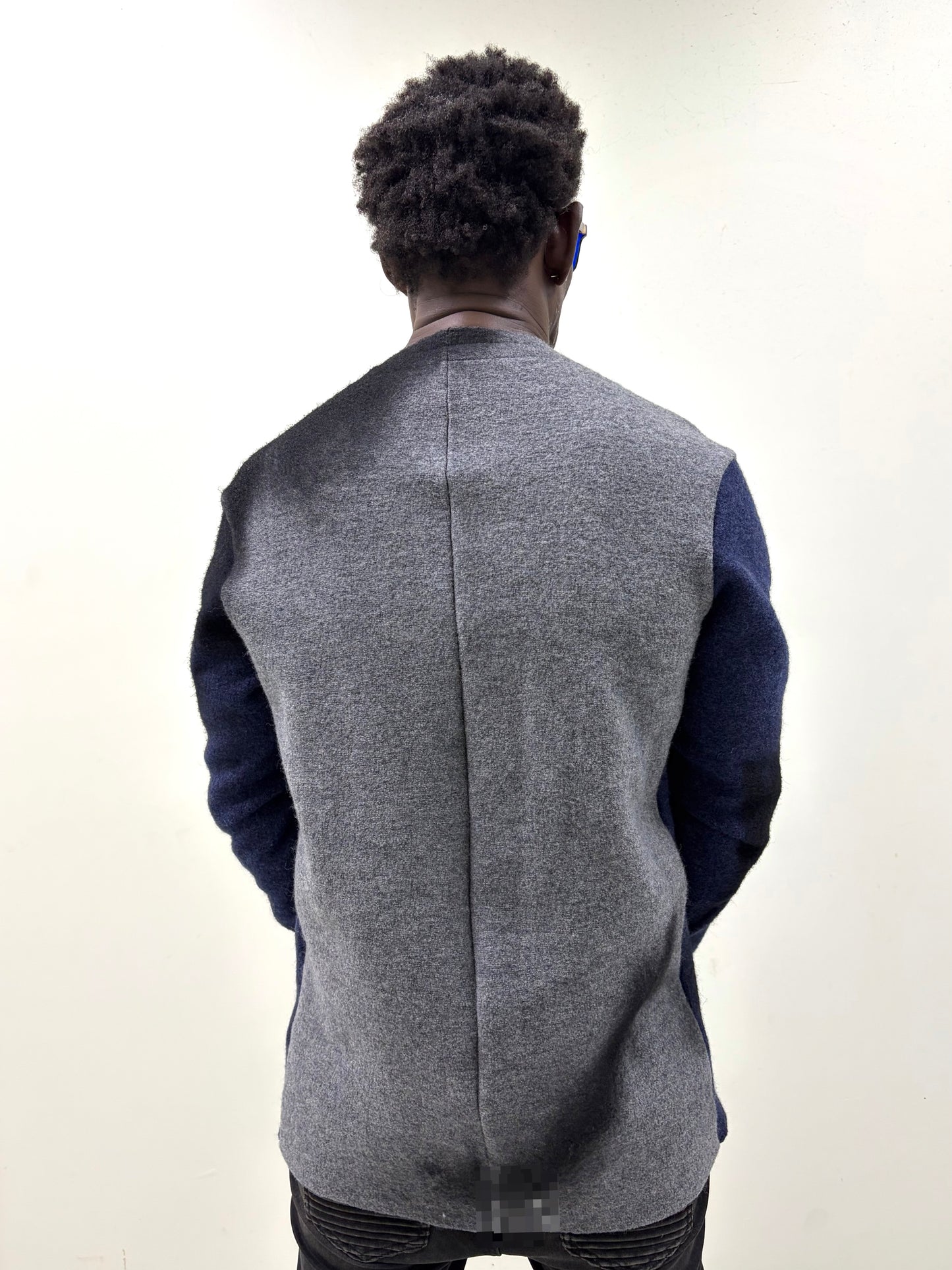 FW25 || FAULTED SHOULDER .5 GRADIENT SWEATER|| 100% WOOL ||BLUE-GREY
