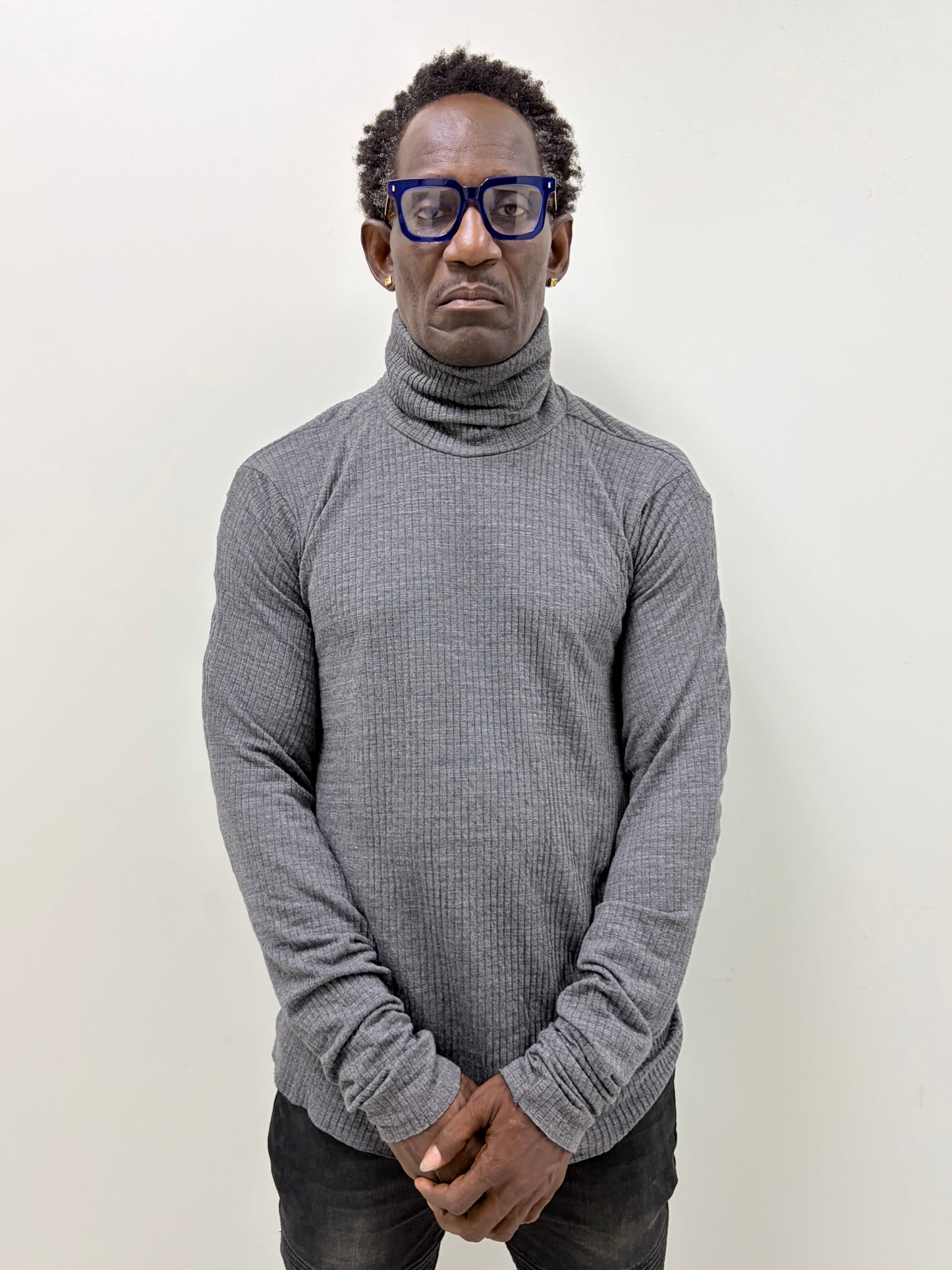 FW25 ||HIGH NECK FAULTED  FAULTED SHOULDER TOP || 100% COTTON||GREY